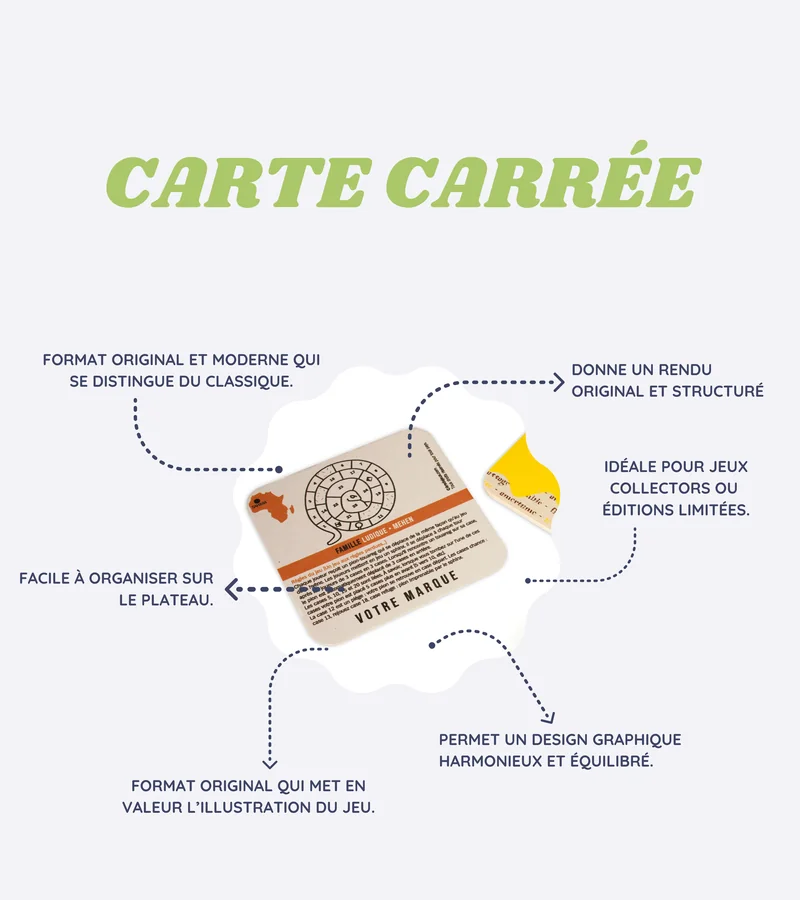 Square card: original and modern format for collection game