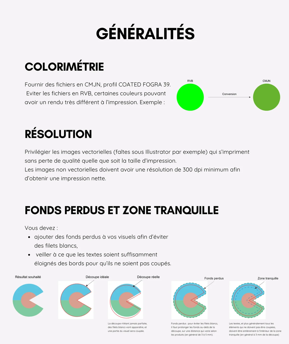 General: colorimetry, resolution, bleeds
